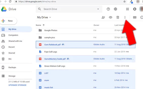 رمز القائمة على Google Drive