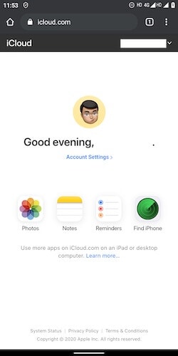 iCloud Willkommensbildschirm