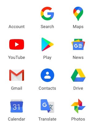 ícone do Google Photos no menu do Google Apps