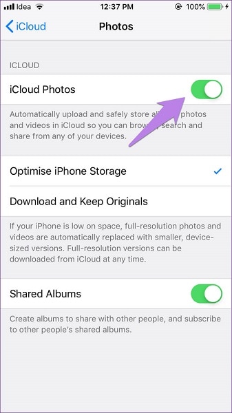 disabling iCloud Photos on iPhone