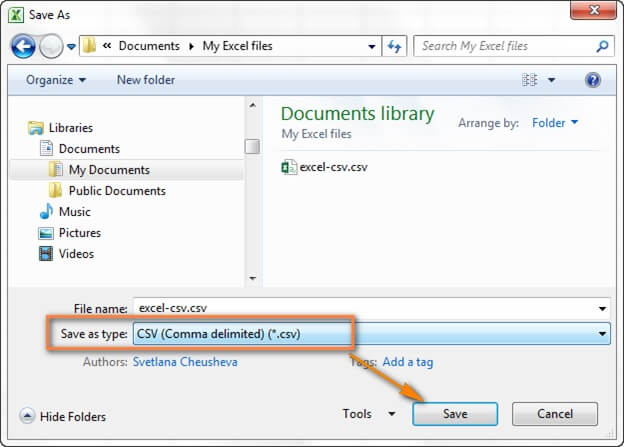 حفظ ملفات Excel CSV