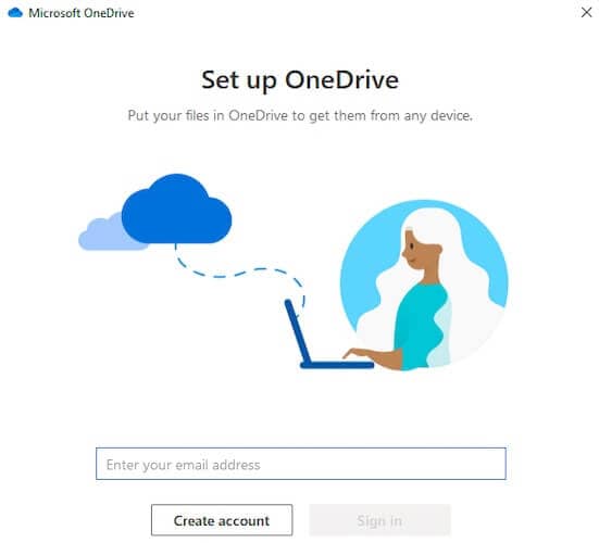 شاشة تسجيل الدخول إلى OneDrive