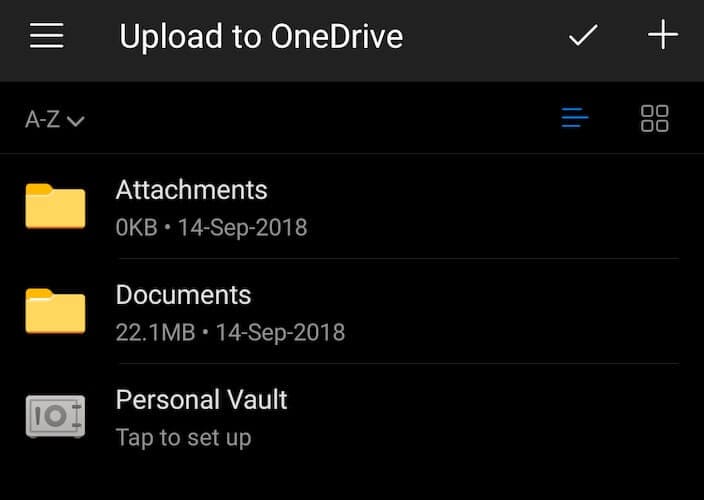 Select upload location in OneDrive