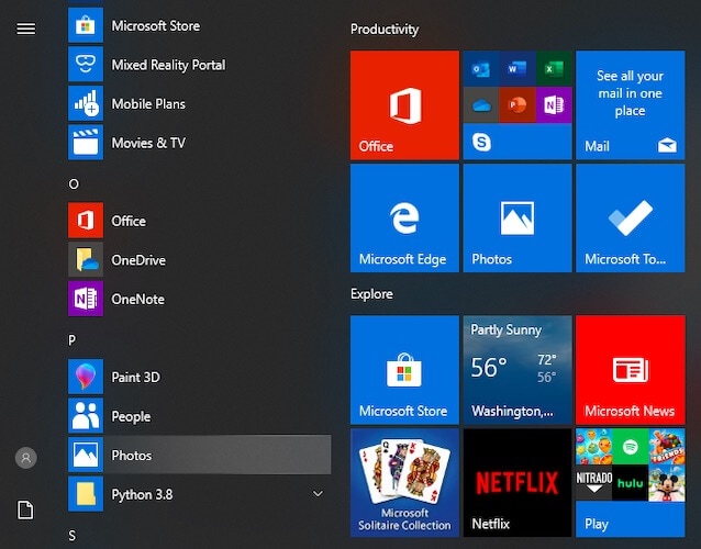 Photos in Microsoft Windows 10