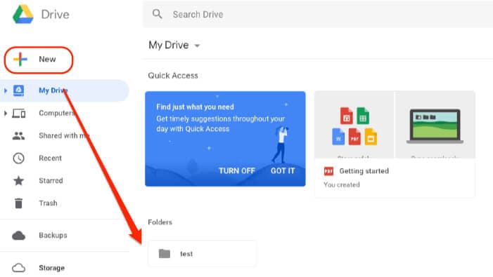 créer un nouveau dossier dans google drive