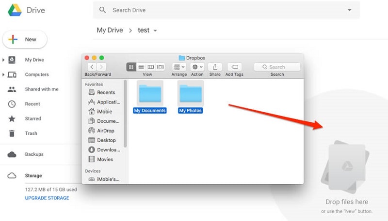 drag and drop the files to google drive