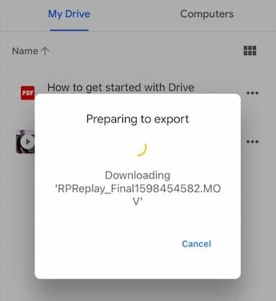 L'application Google Drive se prépare à exporter de la vidéo