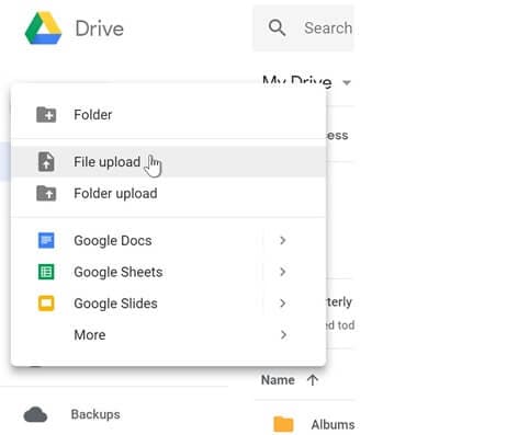 Google drive Datei upload
