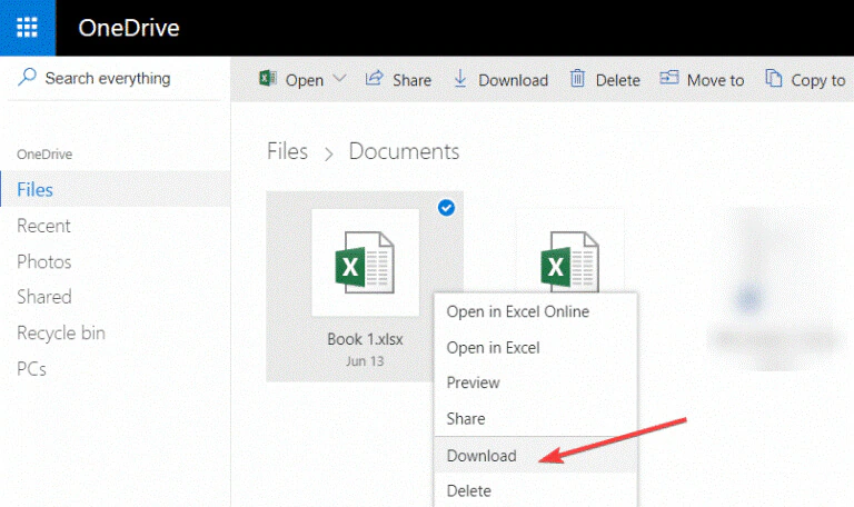 clique para baixar um arquivo do onedrive