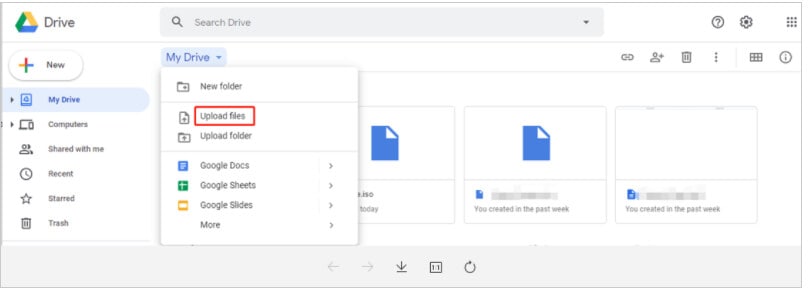 Sube los archivos a la nueva cuenta de Google Drive