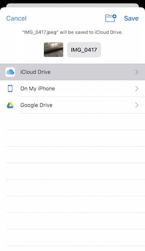 salvar para um local à escolha na app Google Drive no iOS
