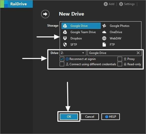 Raidrive choose google drive
