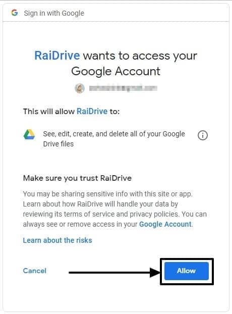 Raidrive give permission