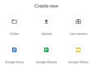Create new folder or Upload to Google Drive
