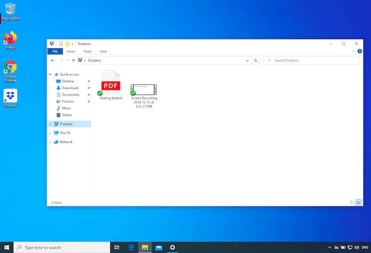 Dropbox nach erfolgreicher Einrichtung in Windows 10 in den Datei-Explorer integriert