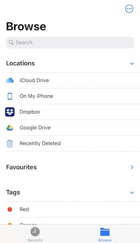 Dropbox no aplicativo de Arquivos no iOS