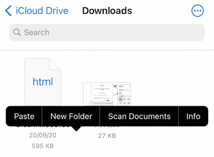 Coller des fichiers dans iCloud Drive depuis Dropbox dans l'application Files sur iOS