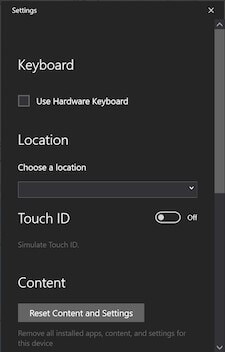 touch id and other settings on simulator