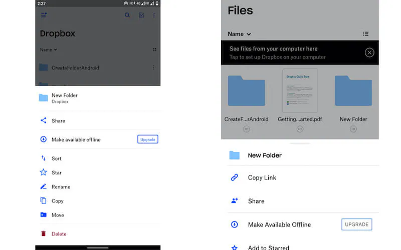 Freigabeoption in Dropbox (Android), Freigabeoption in Dropbox (iOS)