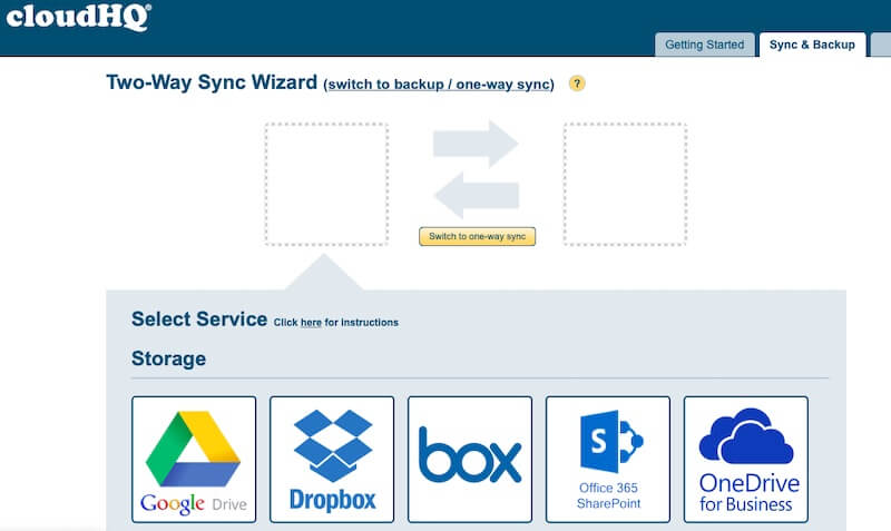 Select Box from list of services in CloudHQ