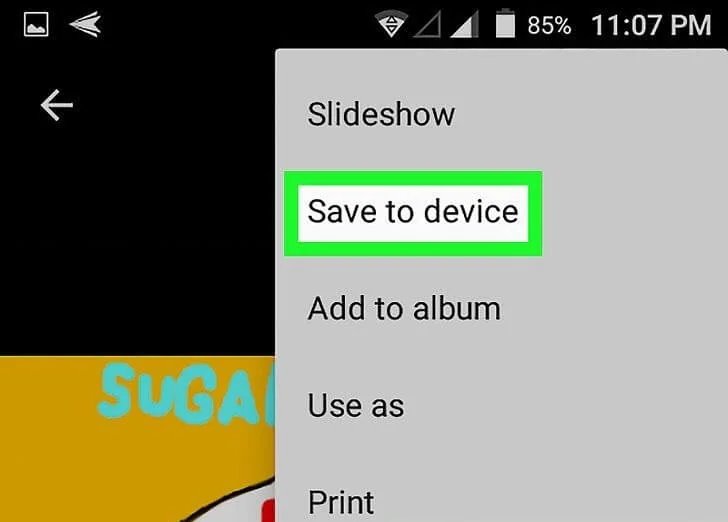 pulsa en la opción Guardar en el dispositivo para mover las fotos a Android