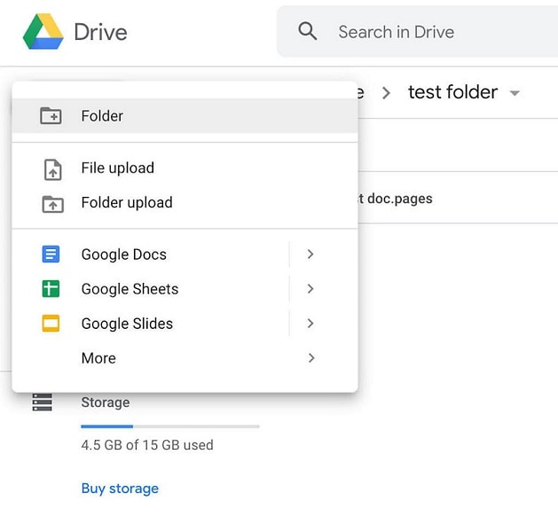 Créer un dossier dans Google Drive
