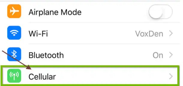 Figure 3 cellular option in settings