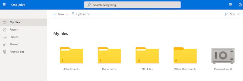 Microsoft OneDrive-Oberfläche