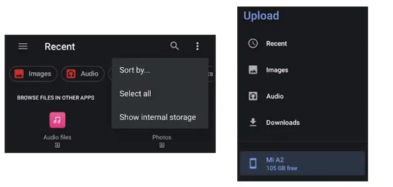 Selecione Todos os arquivos para upload remoto no Android