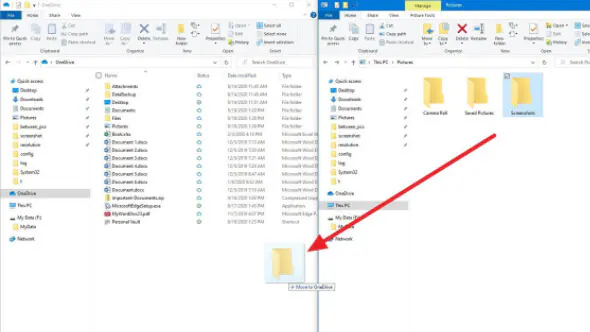 arrastra y suelta los archivos en la carpeta onedrive de tu PC