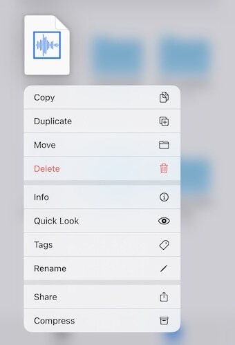  Maintenir longuement pour copier des fichiers dans l'app Apple Fichiers sous iOS