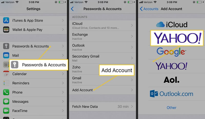 email settings for att yahoo mail