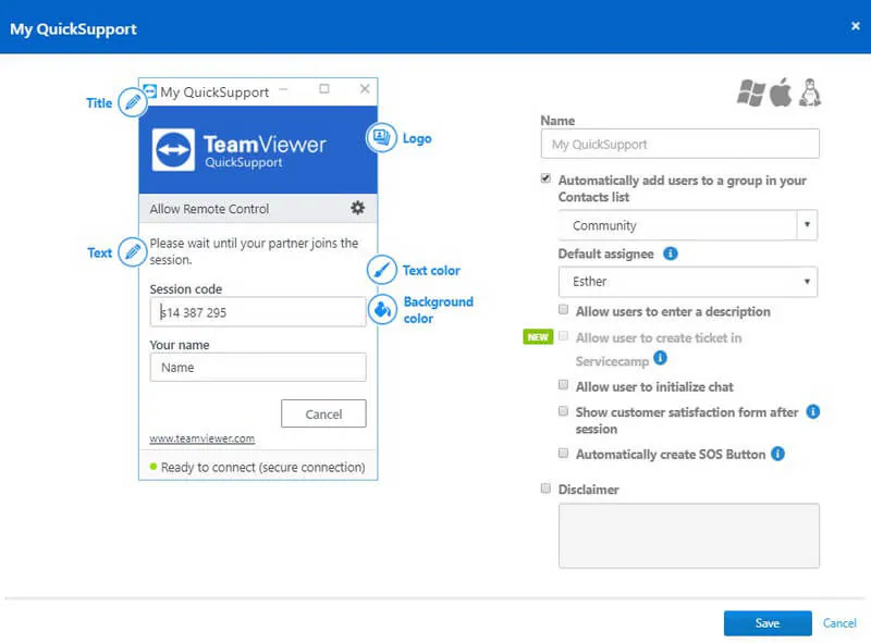 interfaz de teamviewer quicksupport