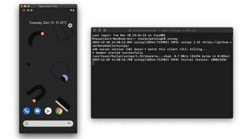android mit scrcpy auf mac spiegeln