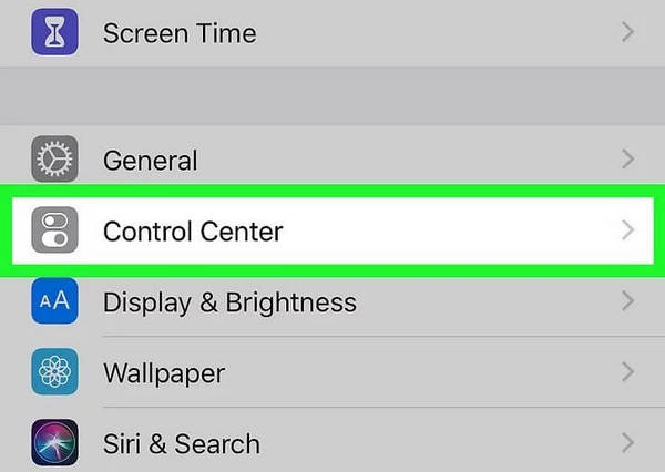 access your control center from settings