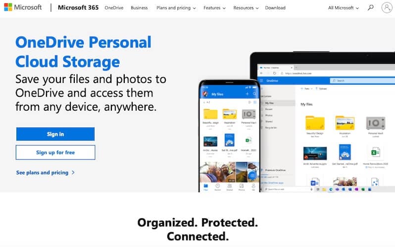 صفحة ويب Microsoft OneDrive
