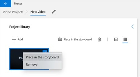 place your video in storyboard