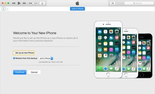 comprueba la opción de configurar como nuevo iphone