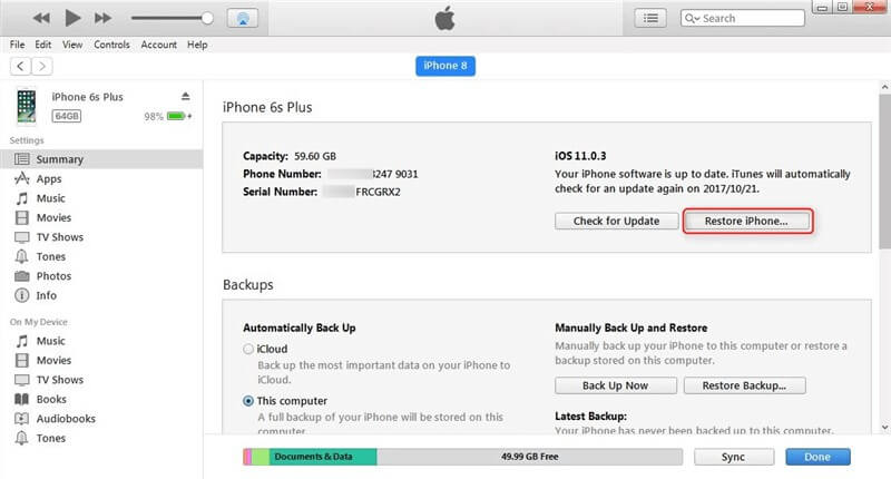 restaurer l'iphone avec itunes