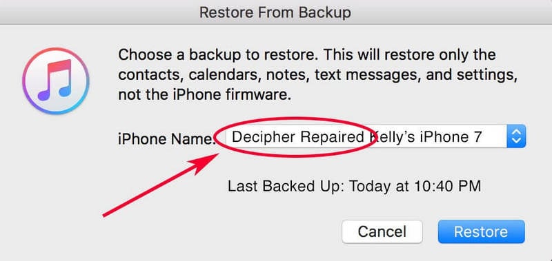 restaurar backup no itunes