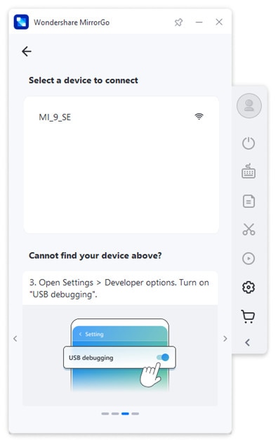 select your device to connect over wifi