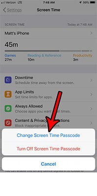 How to remove screen time password