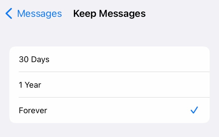 choose duration to keep message history 