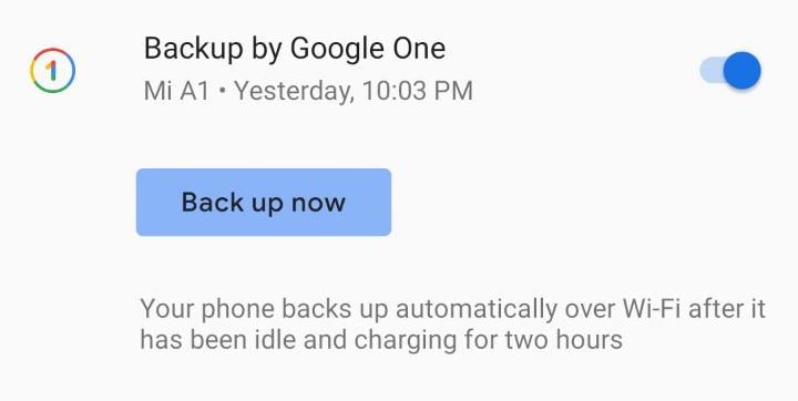 backup android device to google one