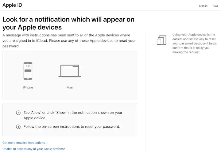 usando la página de soporte de iforgot para desbloquear