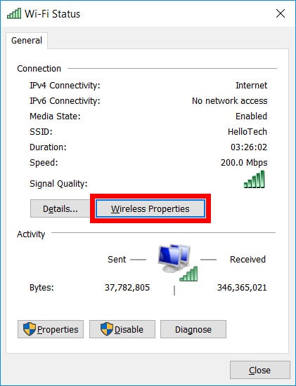 windows network wireless properties