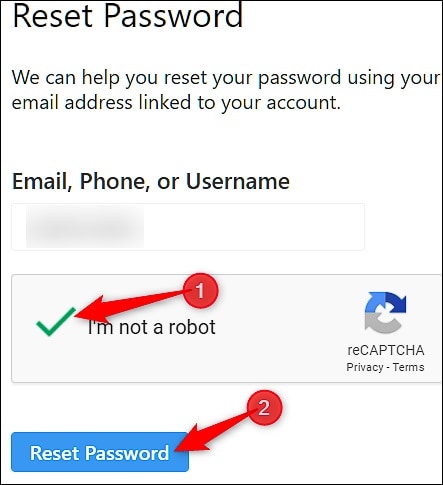 instagram reset password option