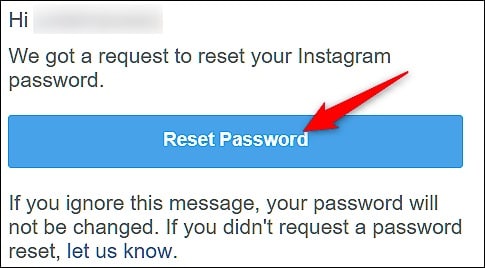  email de réinitialisation du mot de passe instagram 