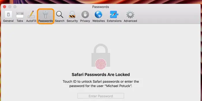 safari saved passwords