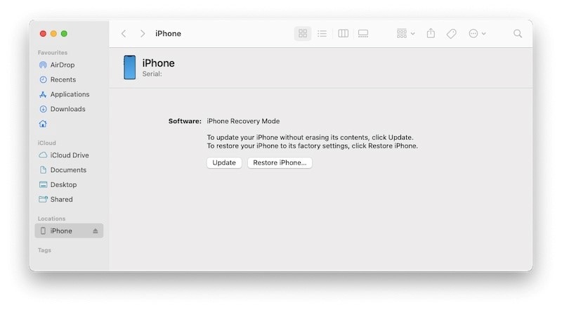 modo de recuperación del iphone en el buscador de macOS�? class=